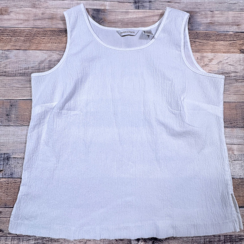 Drapers & Damons White Crinkle Textured Sleeveless Tank Top Scoop Neck Womens 1X